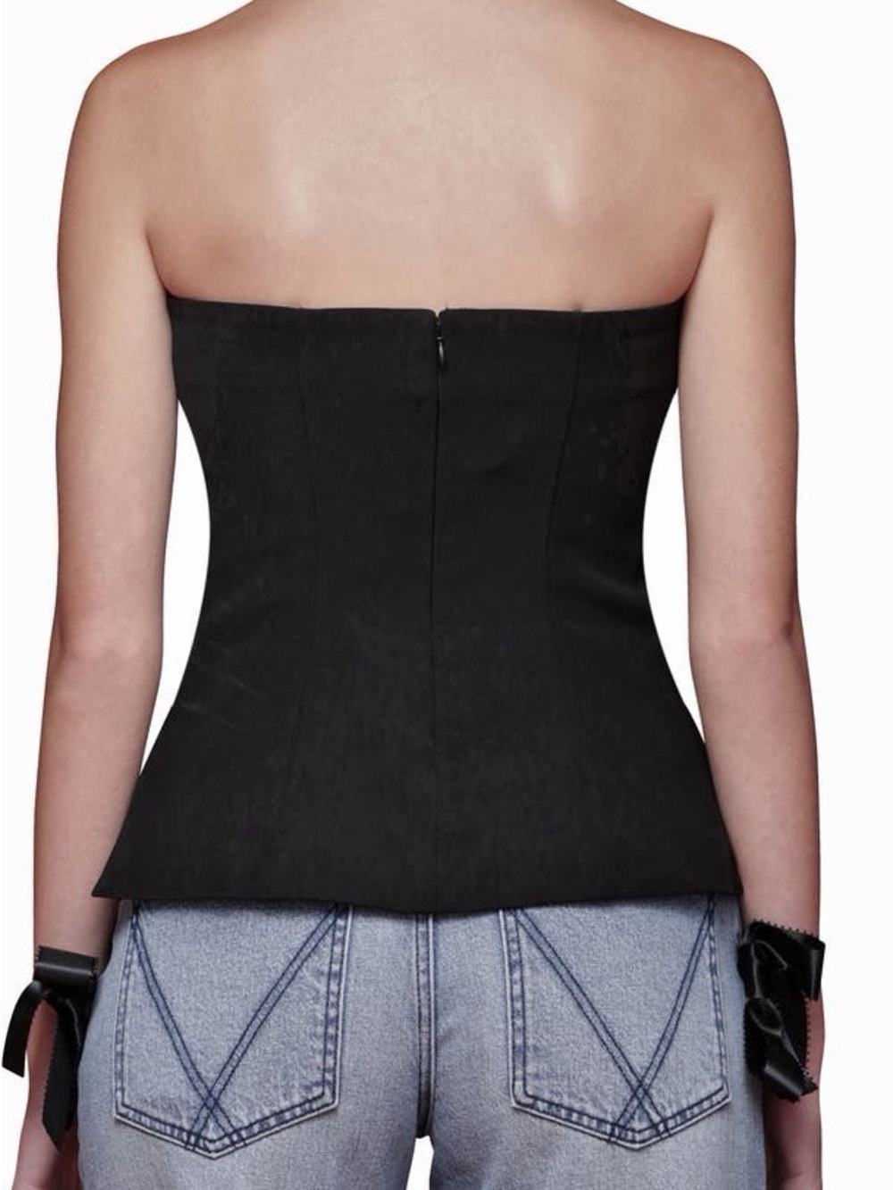 NWOT Avec Les Filles Black Strapless Top with White Bow - Picture 3 of 5